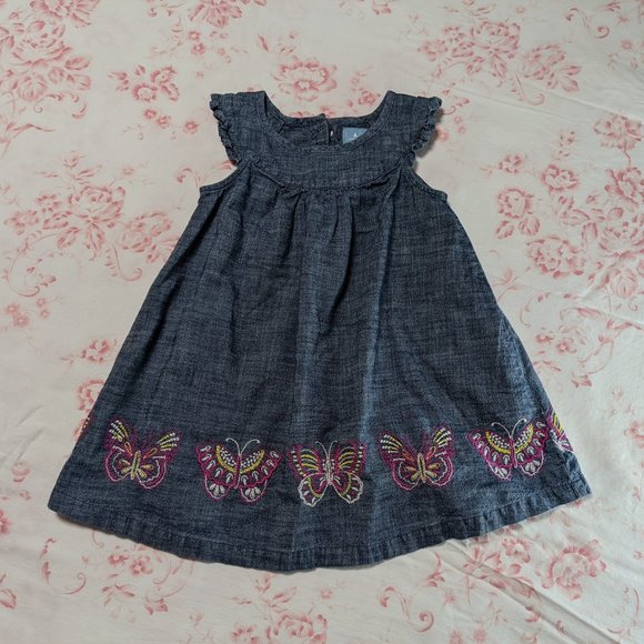 2/20*Baby Gap Infant Denim w/Embroidered Butterflies Dress - size 18-24 months - Picture 10 of 13